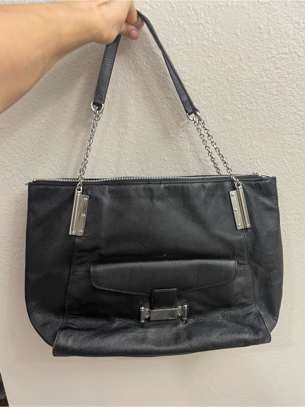 Ralph Lauren (RLL) Black Leather Chain-Handle Tote Bag